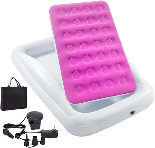 Miniatura 10 de Cama de viaje inflable para niños Fahuac, juego de colchón de aire para niños pequeños, cama hinchable portátil con barandillas y bomba eléctrica