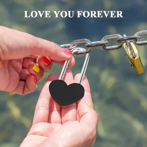 Miniatura 7 de Candado de amor VeYocilk de 3.5" 50mm en forma de corazón, candado de corazón negro para deseos de amor, ideal para bodas, San Valentín
