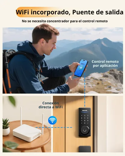 Miniatura 2 de Philips Cerradura inteligente WiFi con pantalla táctil, juego de asas, WiFi integrado, control remoto y control de voz