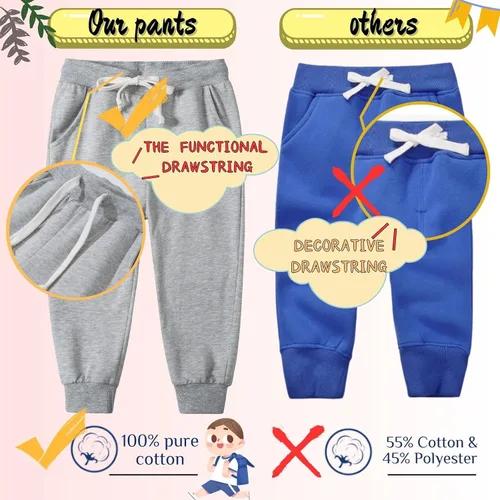 Miniatura 3 de Boy's 2-Pack Pants, Toddler Cotton Pull on Jogger, Kids Dinosaur Drawstring Elastic Sweatpants