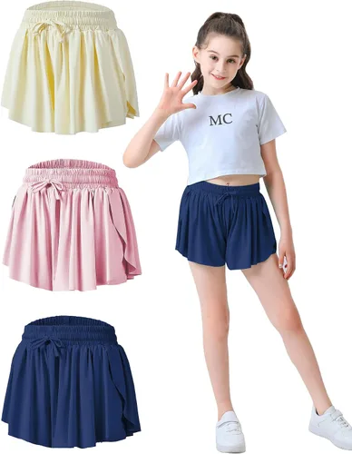 Pantalones cortos fluidos de mariposa para niñas, pantalones cortos deportivos para niños pequeños, faldas de tenis 2 en 1, pantalones cortos de