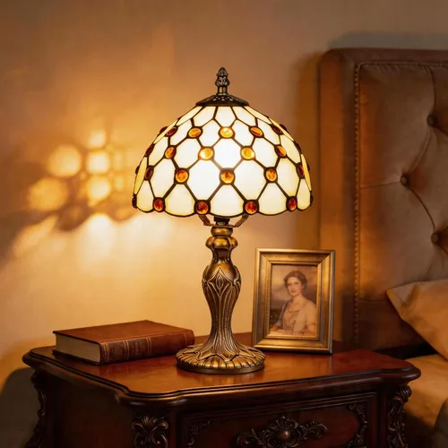 Miniatura 18 de Lámpara de mesa pequeña estilo Tiffany, lámpara de vidrio teñido antiguo de 5 pulgadas, lámpara de mesa de noche para escritorio, para dormitorio