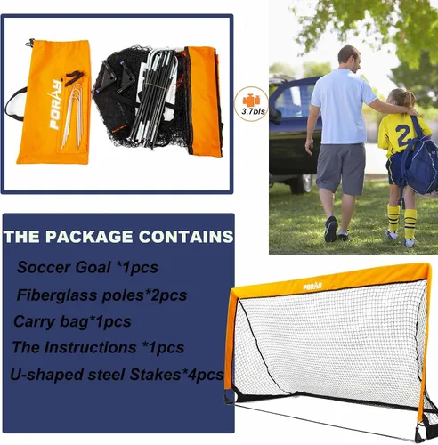 Miniatura 2 de Portería de fútbol portátil de Poray con red emergente para niños y adultos con tela Oxford de 210D y estacas extra, regalo de cumpleaños