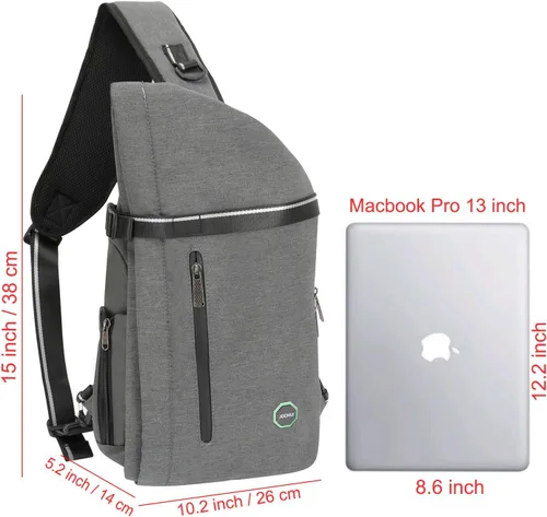 Miniatura 2 de Bolso bandolera grande, mochila para portátil, bolso de mensajero cruzado, mochila de viaje para el hombro, B-gris claro, Grande, Bolso bandolera