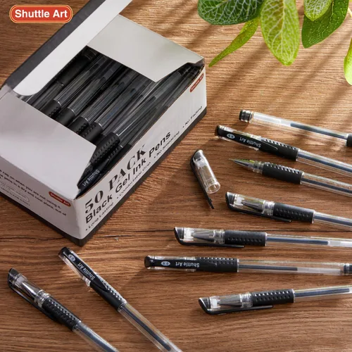 Miniatura 8 de Shuttle Art Bolígrafos de gel negros, paquete de 50 bolígrafos de tinta negra de punta fina a granel, bolígrafos de tinta de gel de 0.020 in