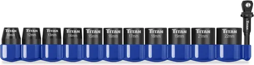 Titan 42201 Juego de 12 piezas de 1/2 pulgada de impacto superficial con llaves métricas de 6 puntas, tamaños métricos de 10 a 22mm