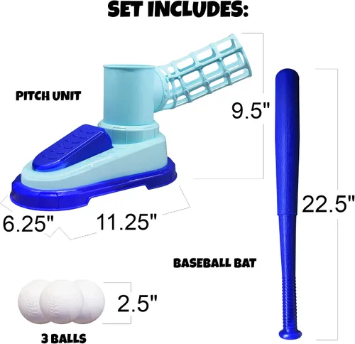 Miniatura 3 de ArtCreativity Máquina de lanzamiento de béisbol para niños, juguete de lanzar para niños con bate plegable + 3 pelotas de béisbol, entrenador