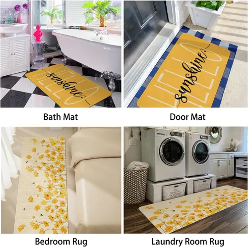 Miniatura 5 de Juego de 2 alfombras y tapetes de cocina de granja de primavera y verano, diseño floral de Hello Sunshine, antideslizante, lavable