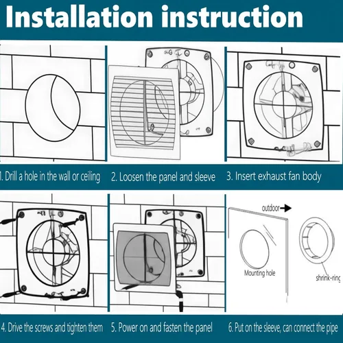 Miniatura 6 de Ventilador de escape de 6 pulgadas, ventilador de ventilación pequeño de montaje en pared de 26 W con interruptor, ventilador extractor