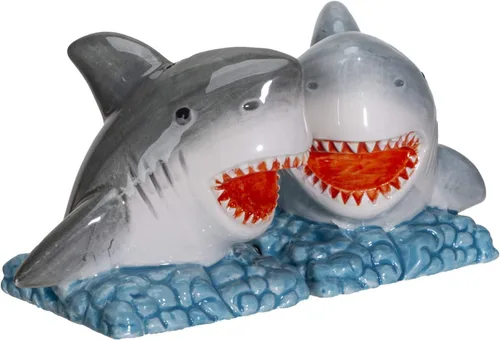 Miniatura 4 de Pacific Giftware Sharks on the Sea - Juego de salero y pimentero de cerámica con temática oceánica, juego de condimentos de mesa divertidos