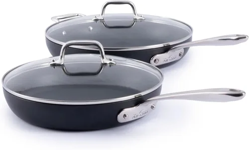 All-Clad HA1 Expert - Utensilios de cocina, antiadherentes de 2 piezas con tapas, 10 y 12 pulgadas