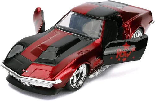 Jada Toys DC Comics 1:32 Harley Quinn 1969 Chevy Corvette Stingray - Coche fundido a presión, juguetes para niños y adultos