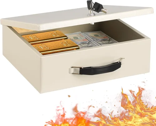 Miniatura 12 de KYODOLED Caja de documentos ignífuga con cerradura de llave, pequeñas cajas de seguridad para artículos personales, resistencia al fuego y al agua