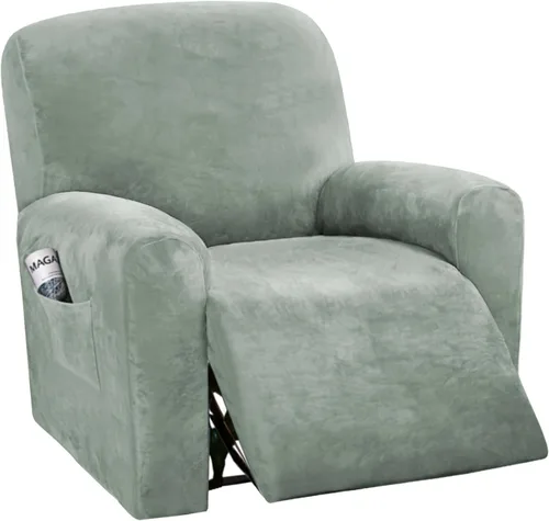 Miniatura 28 de H.VERSAILTEX Fundas elásticas de terciopelo para sillón reclinable, fundas para silla reclinable estilo de 4 piezas, funda para sillón reclinable