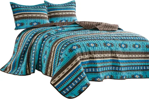 Miniatura 2 de Jaba - Juego de edredón de 3 piezas con estampado fino, tamaño King, para todas las estaciones, diseño tribal navajo nativo americano, con fundas