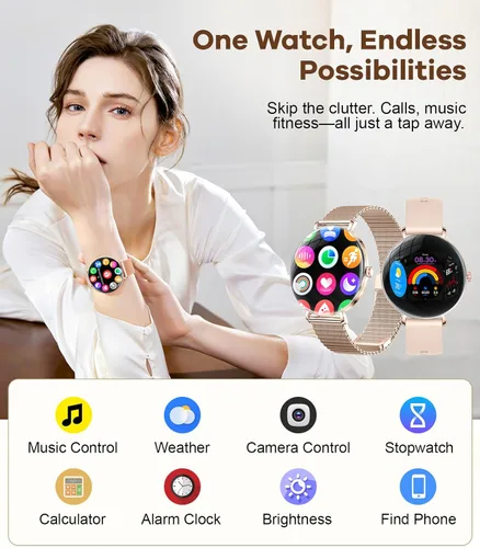 Miniatura 6 de Relojes inteligentes para mujer con llamadas/respuesta: reloj inteligente AMOLED de 1.43 pulgadas con pantalla táctil para teléfono Android