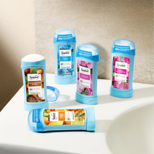 Miniatura 7 de Suave Desodorante antitranspirante para mujer, variedad fresca y en polvo, paquete de 2 unidades, barras sólidas invisibles antimanchas, sin talco
