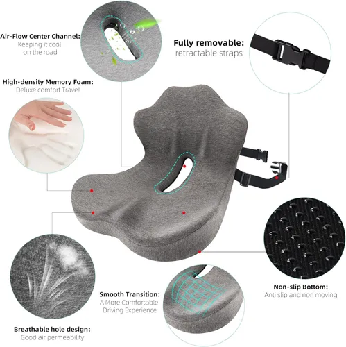 Miniatura 6 de Cojín de asiento de camión de espuma viscoelástica, cojín de silla de diseño ergonómico en forma de L con soporte lumbar para aliviar la presión