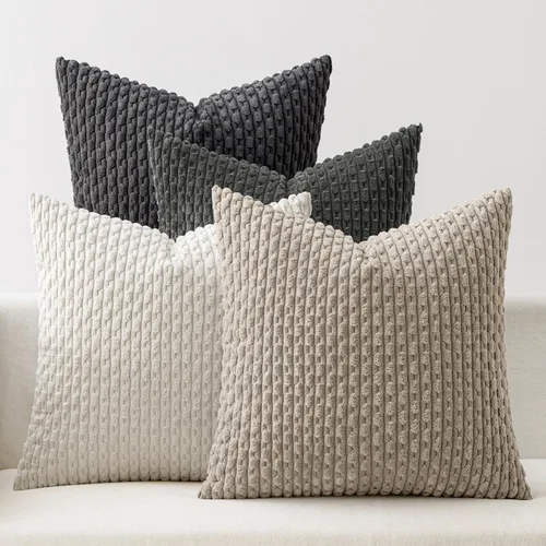Miniatura 15 de MIULEE - Juego de 4 fundas de almohada suaves para sofá, decorativas, estilo bohemio, con rayas, fundas de almohada de corduroy, decoración rústica