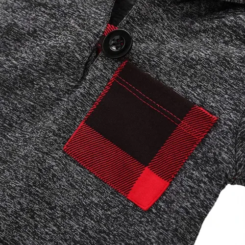 Miniatura 6 de Ropa de bebé niño para niños pequeños, traje de otoño e invierno, manga larga, bolsillo a cuadros, sudadera con capucha + pantalones, 2 piezas