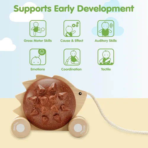 Miniatura 4 de PlanToys® Erizo de madera Juguete Montessori para niños pequeños Juguete para caminar con sonido, aprendizaje temprano, equilibrio y Erizo Pull