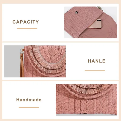 Miniatura 4 de Monederos de paja para mujer, bolso de paja para mujer, bolso de mano bohemio, bolso de mano de paja, bolso de playa para mujer, artículos