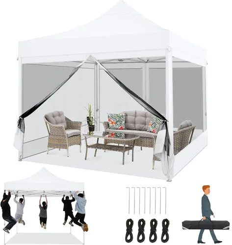 COBIZI Toldo emergente resistente de 10 x 10 con 4 paredes de malla mosquitera, gazebo fácil de instalar para fiestas, toldo de pantalla instantánea