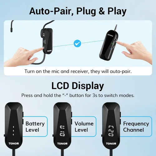 Miniatura 7 de TONOR - Auriculares inalámbricos con micrófono, sistema de auriculares con micrófono UHF, micrófono de mano y de cabeza 2 en 1, micrófono de oreja