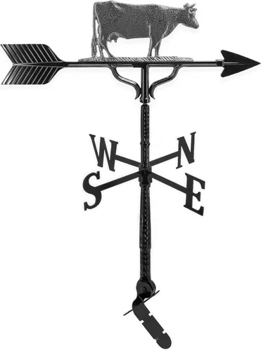 Miniatura 11 de Montague Metal Products Veleta de lujo de 32 pulgadas con adorno de vaca negra satinada, natural Negro