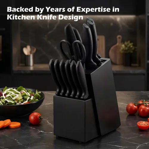Miniatura 9 de Juego de cuchillos de 16 piezas para cocina con bloque, juego de cuchillos de cocina aptos para lavavajillas con afilador integrado, juego