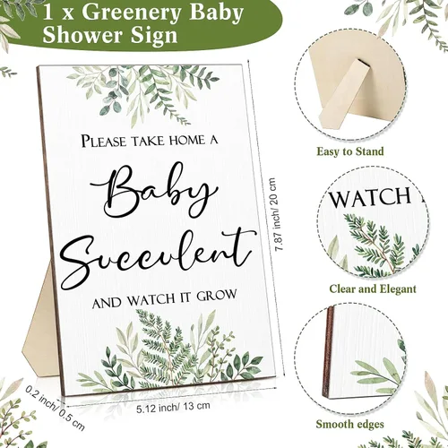 Miniatura 2 de Fulmoon 151 piezas de regalos de baby shower para invitados incluyen 1 letrero de vegetación, 50 etiquetas de reloj para suculentas, 50 cubos