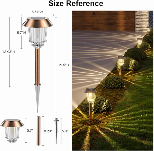 Miniatura 5 de XMCOSY Luz solar de camino – Set de luces LED de paisaje automáticas (2 unidades), cubierta de cristal impermeable, brillo, luz blanca cálida