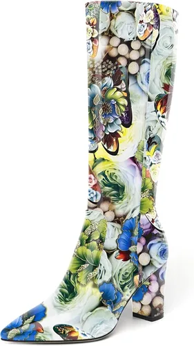 Miniatura 141 de AMBELIGHT Botas altas hasta la rodilla con cremallera y puntera puntiaguda para mujer, de patente sólida, tacón alto, 3.3 pulgadas
