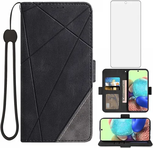 Asuwish Funda tipo cartera compatible con Samsung Galaxy A71 5G y protector de pantalla de vidrio templado, funda de cuero con tapa para tarjetero,