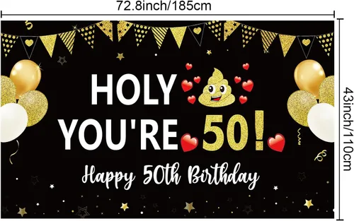 Miniatura 2 de Divertida pancarta de cumpleaños 50 para hombres y mujeres, pancarta de feliz cumpleaños de 50 años color negro y dorado para fiestas, fondo