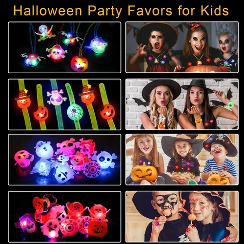 Miniatura 6 de SULOLI 32 piezas de collares con luz de Halloween para anillos, pulseras, juguetes, bolsas de fiesta de Halloween para niños y adultos, que brillan