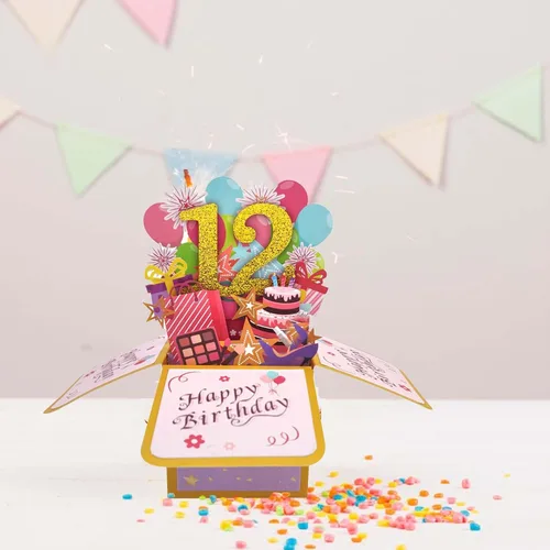 Miniatura 6 de Asmallgf Dulce Tarjeta de Cumpleaños Desplegable del 12º Cumpleaños para Niña y Niño, Gran Regalo de Cumpleaños de 12 Años para Hija, Sobrina