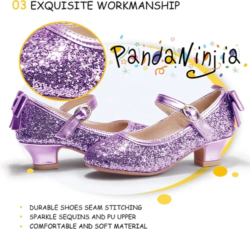 Miniatura 183 de PANDANINJIA Vestido de jada para niñas y niños pequeños, zapatos de princesa Mary Jane con tacones con lazo para fiesta, boda, boda