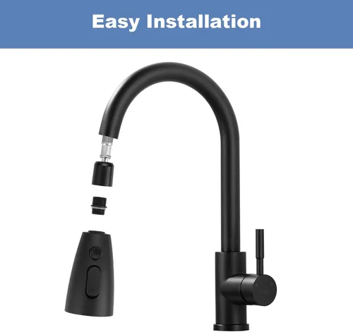 Miniatura 8 de WOWOW Cabezal de repuesto para grifo de cocina, color negro mate, boquilla de pulverización extraíble de 3 funciones con 9 adaptadores para grifo