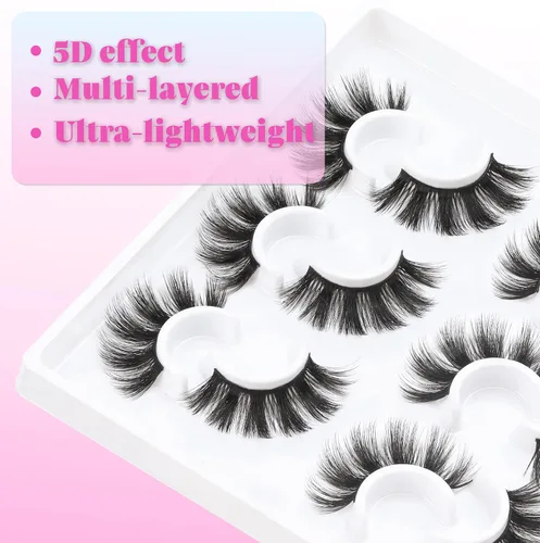 Miniatura 3 de Losha 6 pares de pestañas postizas esponjosas para mujer, 0.787 in de largo, dramáticas tiras de visón sintético, paquete de pestañas 5D para un