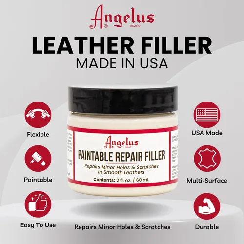 Miniatura 2 de Angelus Relleno de cuero para rellenar o reparar agujeros, desgarros, grietas, arañazos, para asientos de cuero de automóvil, muebles, zapatos