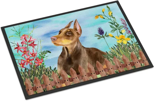Miniatura 171 de Caroline's Treasures CK1311MAT Cavalier Spaniel Poinsettas - Felpudo de 18 x 27 pulgadas, tapete para puerta delantera, interior y exterior