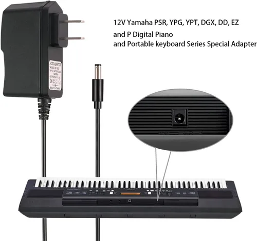 Miniatura 3 de Adaptador de fuente de alimentación CA/CC de 12V 2A para Yamaha PA-130 PA-130B PSR, YPG, YPT, DGX, DD, EZ y P Cable de carga de la serie de teclado