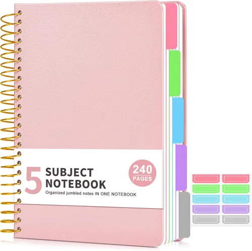 Miniatura 12 de Cuaderno de 5 asignaturas con reglas universitarias y divisores de bolsillos removibles con pestañas, 240 páginas, cuaderno en espiral de 21.59 x