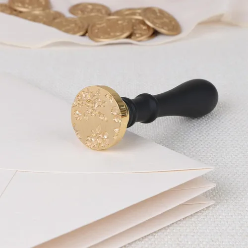 Miniatura 3 de UNIQOOO Sello de Cera con Flores de Begonia - Sello de Cera Floral con Tema Botánico, Cabeza de Latón Vintage con Mango de Madera para Sobres