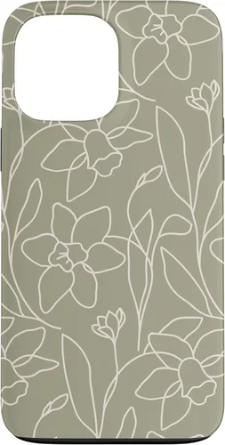 Miniatura 24 de Poppy Flower Line Art Modern Leaves Boho Artichoke Green Case for iPhone 17