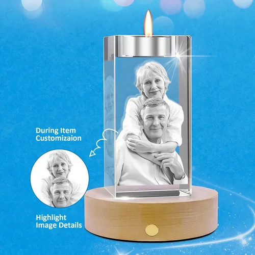 Miniatura 6 de Foto de Cristal 3D Personalizada, Marco Portavelas con Grabado Láser Personalizado, Regalos Personalizados Conmemorativos de Aniversario, Navidad