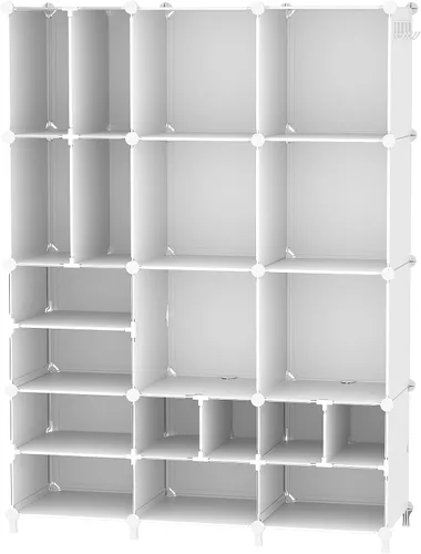 Miniatura 10 de AWTATOS Organizador de almacenamiento de cubos para clóset, 12 estantes de cubos, cubos grandes y pequeños, organizador de estantes de ropa portátil