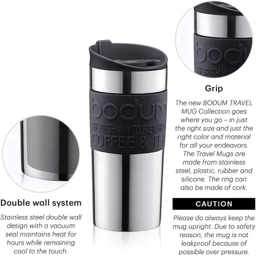 Miniatura 4 de Bodum 11068-01 - Taza de viaje al vacío, 0.35 L, tamaño pequeño, color negro, 1 unidad (paquete de 1)