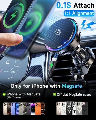 Miniatura 6 de Cargador inalámbrico magnético de refrigeración para automóvil TEC y ventilador actualizado 2026, para montaje de cargador de automóvil MagSafe